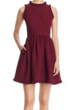 Kate Spade New York Cherry Ruffle Fit & Flare Mini Dress - Deep Cherry Burgundy